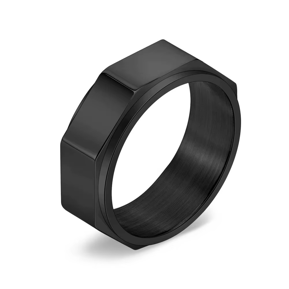 Bague octogonale rotative pour hommes, en acier titane sculpté, bijoux gothiques Punk, bande rotativ