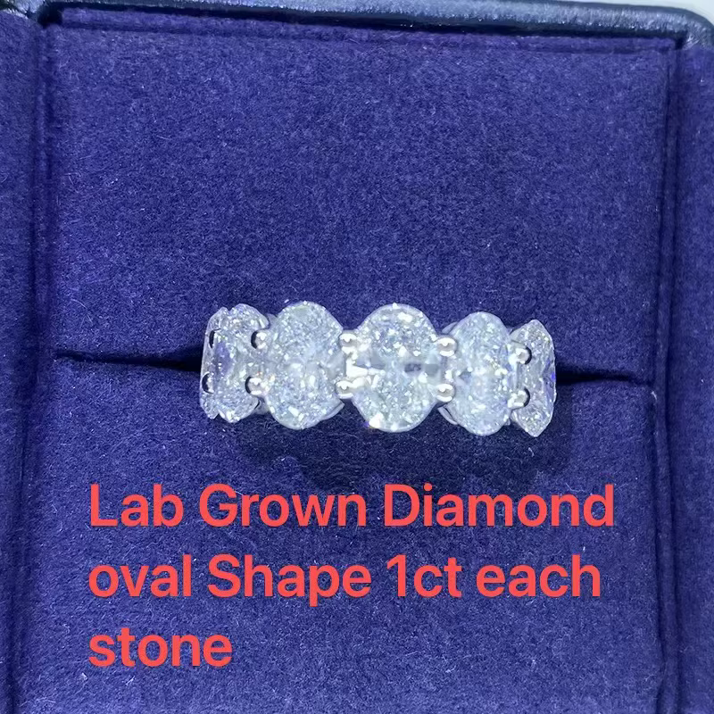 Bague d'éternité complète en diamant cultivé en laboratoire CVD HPHT ovale 11,2 ct, fiançailles, or 