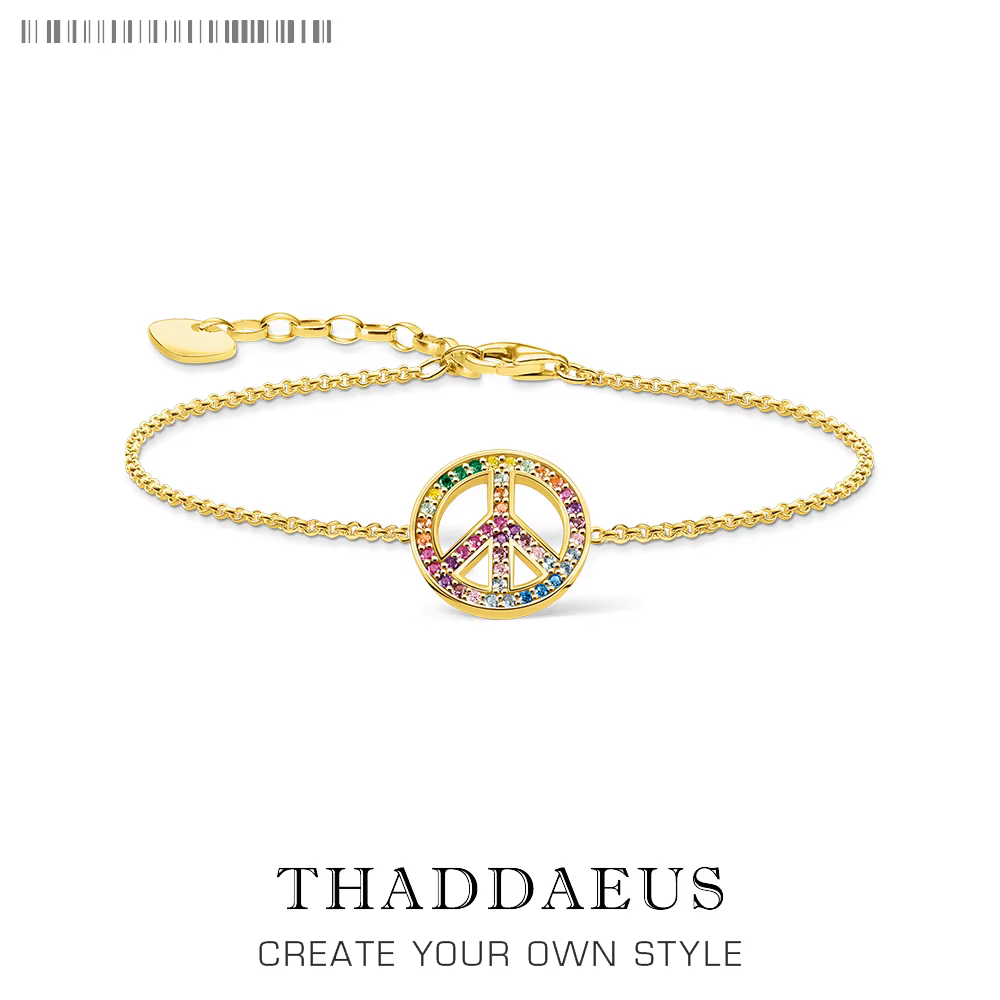 Bracelet en chaîne avec signe de paix plaqué or coloré pour femmes, bijoux fins de fête en argent St