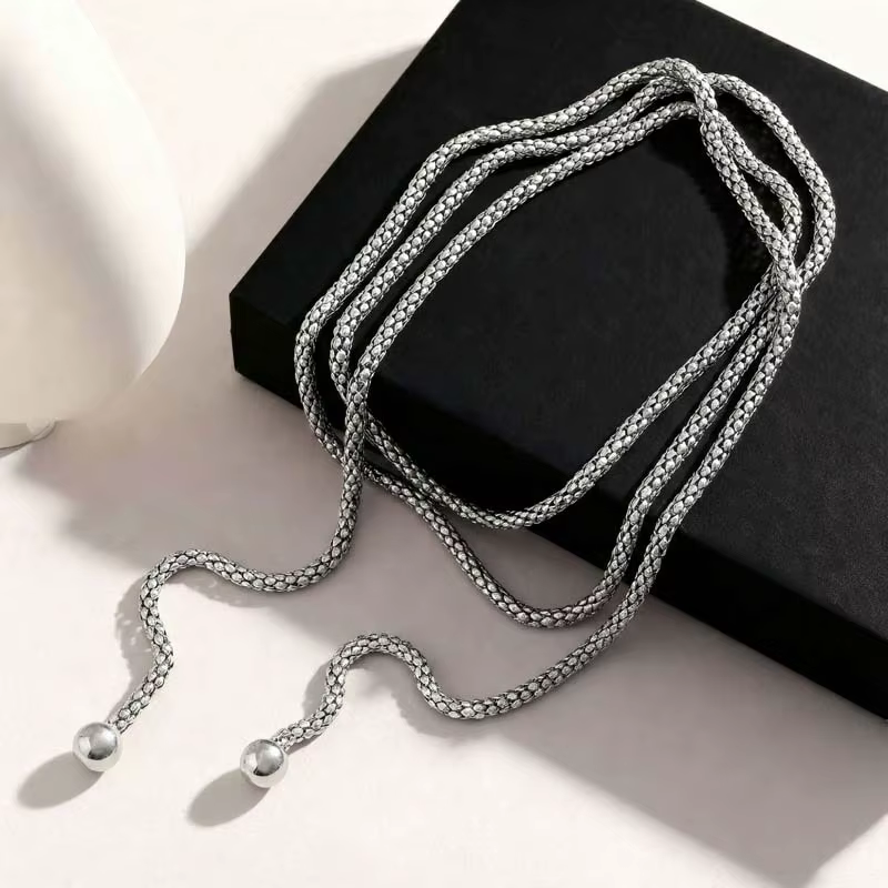 Collier multi-rangs en acier inoxydable couleur argent pour femmes et hommes, collier long réglable 