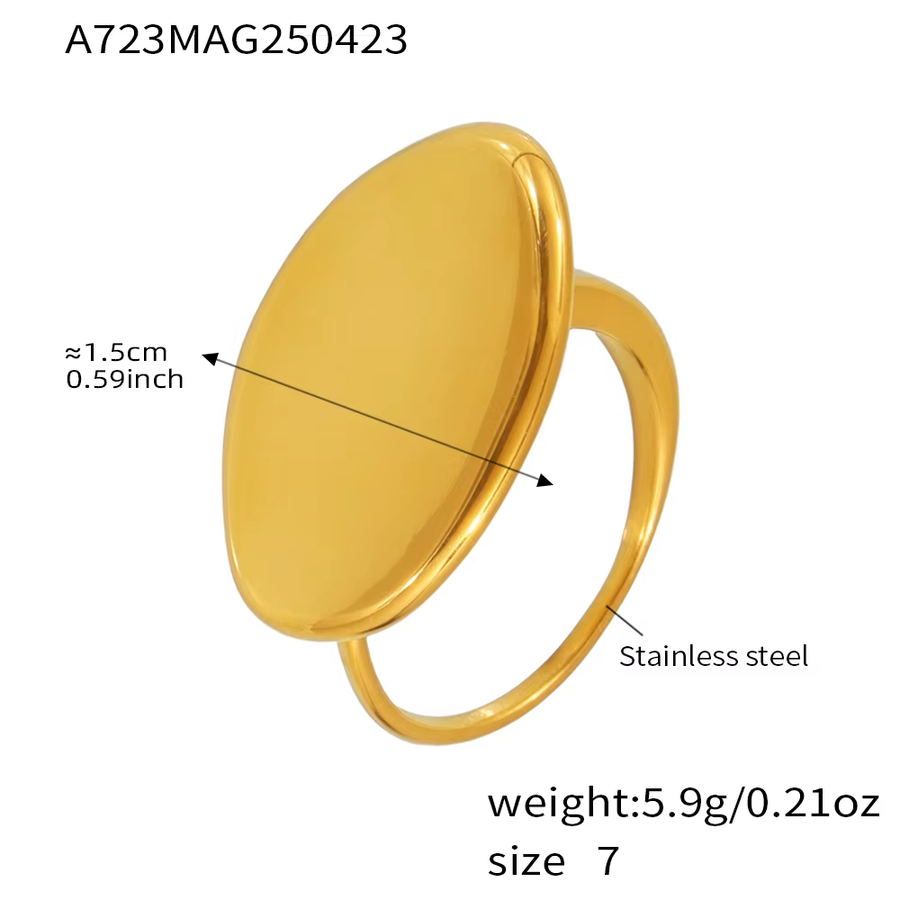 Bagues ovales plates pour femmes, en acier inoxydable, plaqué or, étanches, bijoux fantaisie, cadeau
