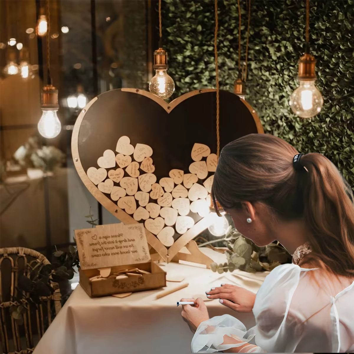 Décor de cérémonie de mariage, livre d'or en bois, signe de livre d'or alternatif pour réception nup