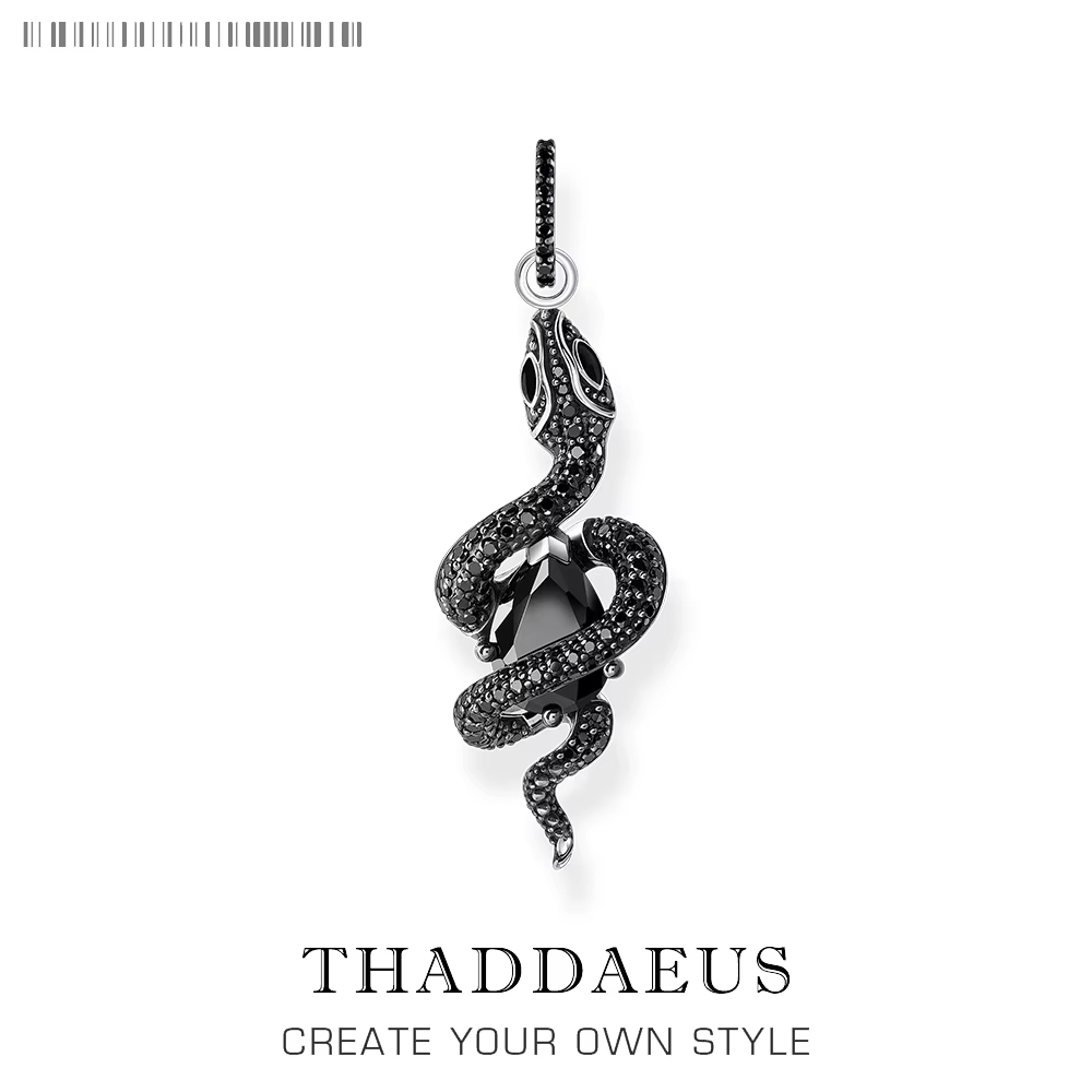 Pendentif Serpent Noir avec Pierre Noire, Bijoux Style Européen, Accessoires Vintage, Cadeau en Arge