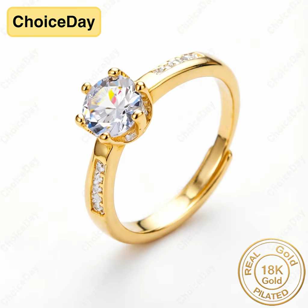 Bague en zircon à six griffes plaquée or 18 carats pour femme - Bijou élégant, cadeau, accessoires p