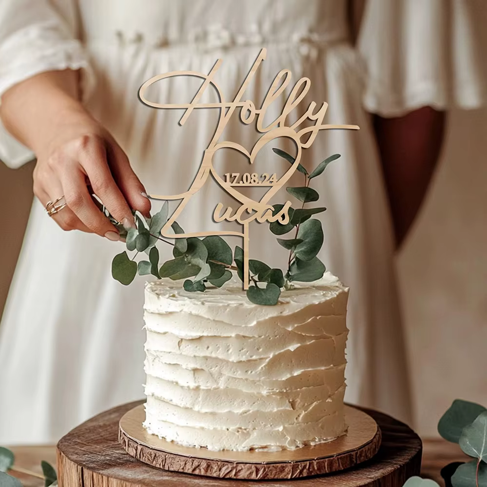 Décoration de gâteau de mariage personnalisée avec date, garniture de gâteau en acrylique avec écrit