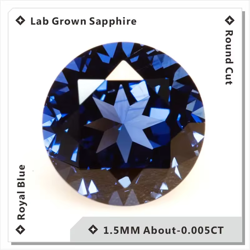 Saphir de laboratoire de qualité supérieure, couleur bleu royal, taille ronde, matériaux principaux 
