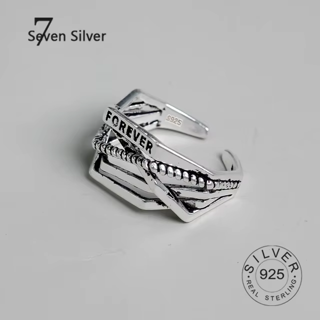 Bague Géométrique Vintage en Argent avec Lettres pour Femme, Bijou Fin et Mignon, Accessoires Minima