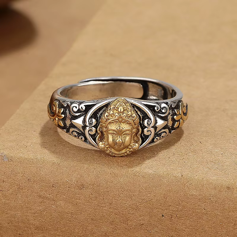 Bague Vintage en or et argent pour hommes, motif Tara, bijoux réglables, tendance, S925, accessoires