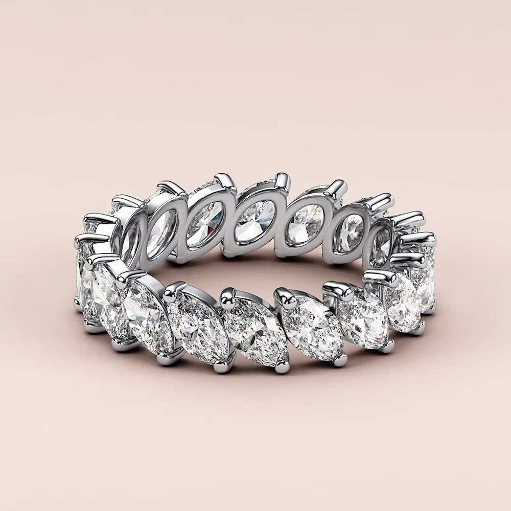 Bague d'éternité en Moissanite taille Marquise, avec certificat, en argent S925, hip hop, diamant, p
