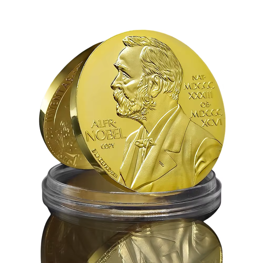 Pièce Nobel en métal plaqué or |   Collection commémorative |   Cadeau souvenir pour les fans de réc