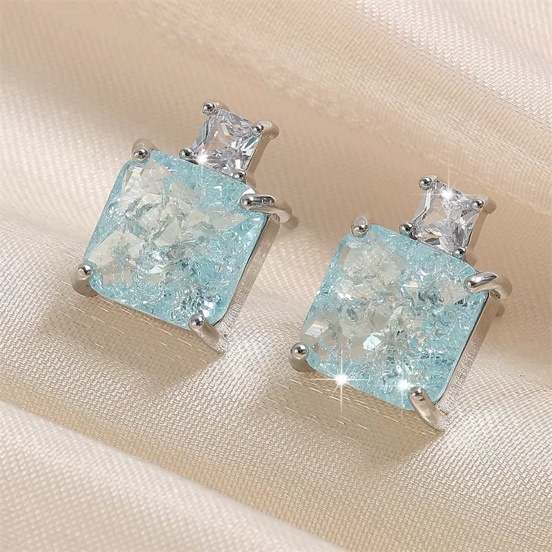 UILZ-Boucles d'oreilles rectangulaires en zircon cubique pour femmes et filles, bijoux de luxe, bleu