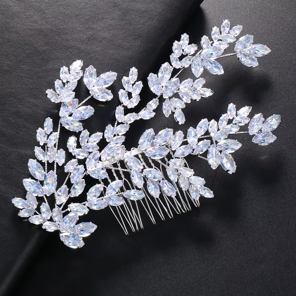 Peigne à cheveux de mariée de luxe pour mariage, pièces de cheveux, cubique, contre-indiqué, pince à
