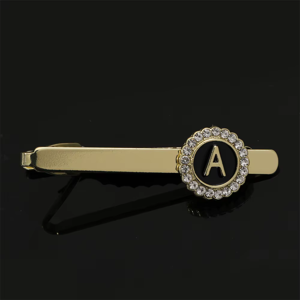 26 lettres Capital initiale A-D-G-Z pince à cravate avec cristal autour du motif couleur dorée pour 