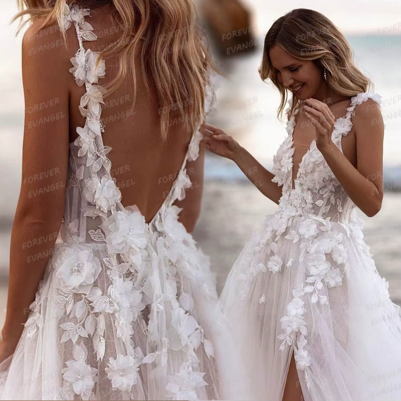 Robes de mariée princesse A-ligne à col en V pour femmes, appliques élégantes, mariée dos nu, robe é