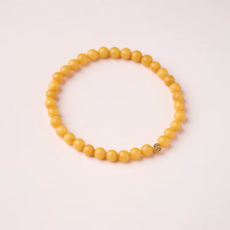 Bracelet en perles d'ambre naturel Ruifan 5MM pour femme, élastique, avec breloque pièce d'or vintag