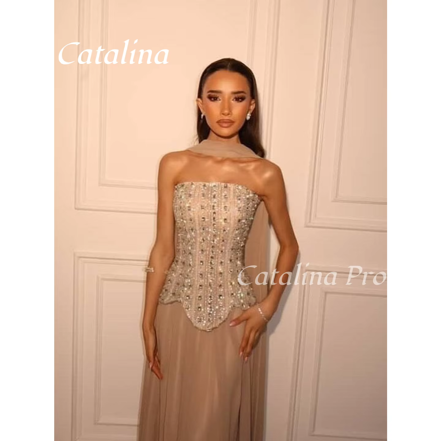 Robe de bal sirène sans bretelles, personnalisée, paillettes de vin, robes de soirée perlées, arabie