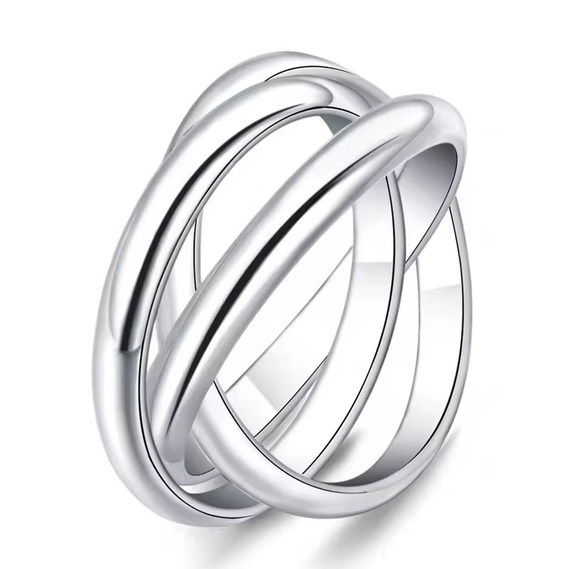 Bague de Couple Composée de Trois Petits Cowcles Argentés, Design Artistique Personnalisé, Bijoux de