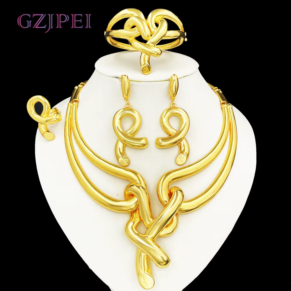 GZJPEI exagération grand ensemble de bijoux gros grand collier Bracelet torsion boucle d'oreille ann