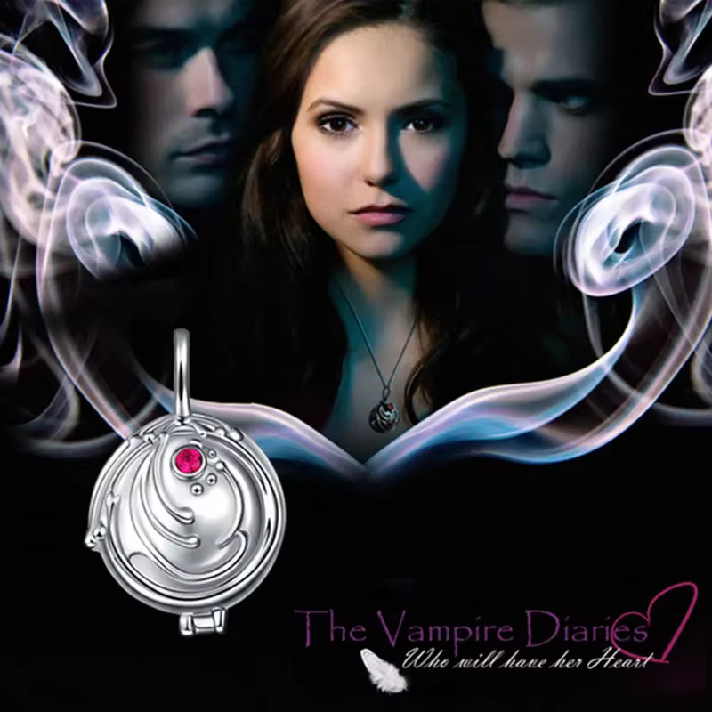 Collier Médaillon en Argent Pur 925 pour Femme, Pendentif Cosplay, Bijoux, Pull, Film The Vampire Di