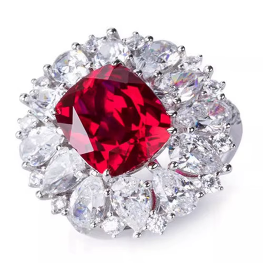 Wong Rain luxe 925 en argent Sterling 10*12 MM rubis haute teneur en carbone diamant gemmes bague de