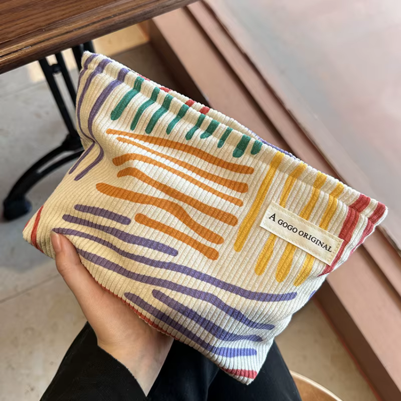 Sac à cosmétiques en velours côtelé pour femmes, sac de rangement de maquillage de grande capacité, 