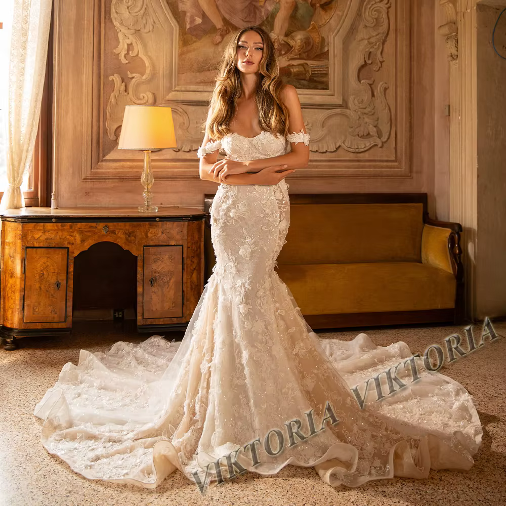 VIKTORIA luxueux trompette robes De mariée pour femme mariée hors De l'épaule chérie Robe De Mariée 