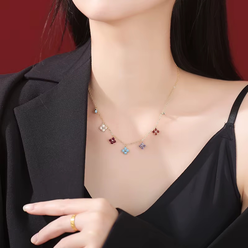 Collier avec pendentif trèfle porte-bonheur en argent Sterling 925 pour femmes, chaîne de clavicule