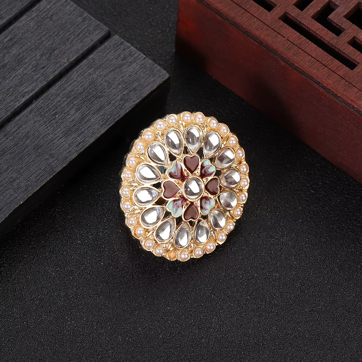 Zunderes-Bague de luxe en perles pour femme, bijoux indiens, rétro, fleur, banquet, mariage, cadeaux