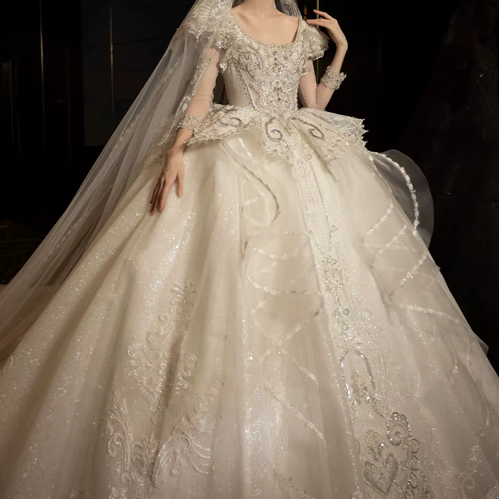 Robe de mariée en dentelle personnalisée pour femme, robes longues, col rond, sur mesure, élégante, 