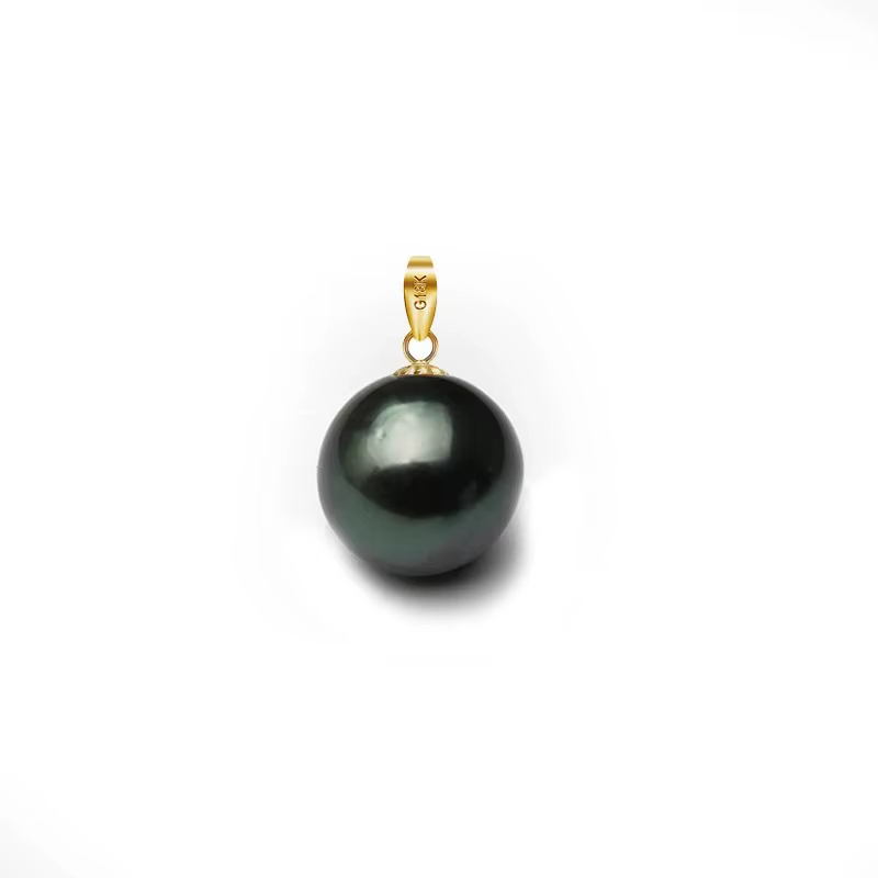 Pendentif en perles de tahiti noires naturelles pour femmes, pendentif en perles en or 18 carats san