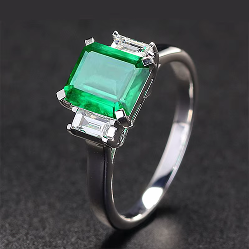 Nouvelle bague rectangulaire longue en zircon vert diamanté, bague ouverte puissante, style professi