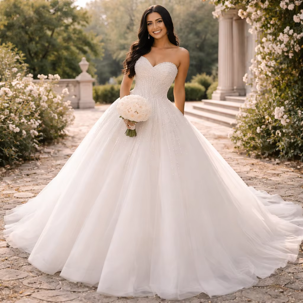 Robes de mariée sexy personnalisées avec perles, Vestidos De Novia, robe de mariée de luxe sans manc