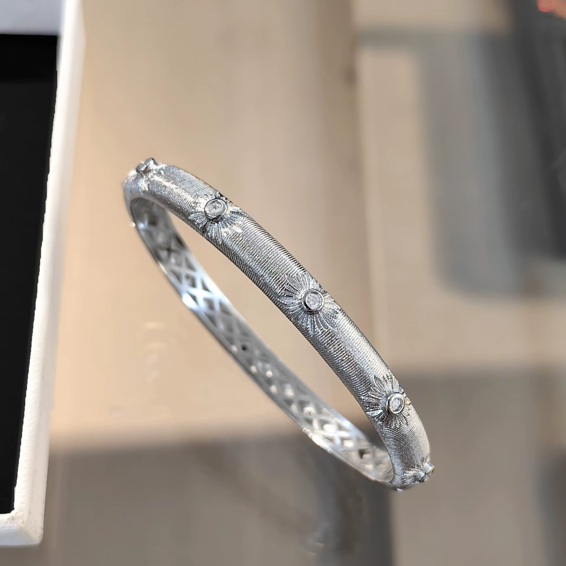 Bracelets de tournesol tissés incrustés de diamants d'art scintillants pour femmes argent 925 luxe b