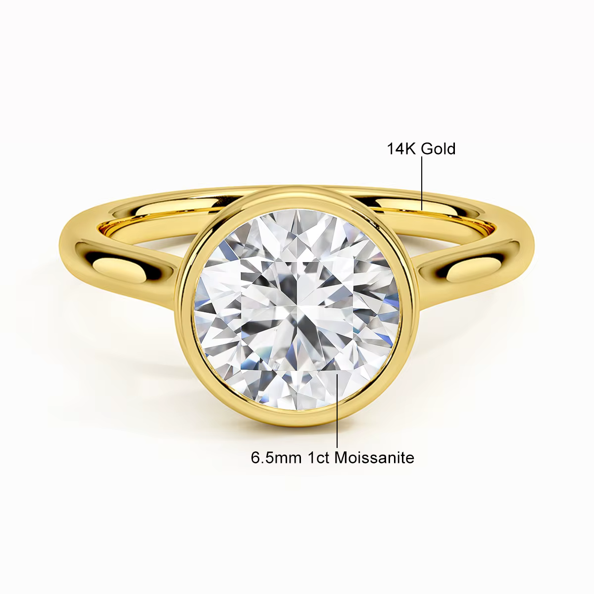 Bague de fiançailles classique en or jaune 14K pour femmes, creuse Au585, coupe ronde, couleur D, di