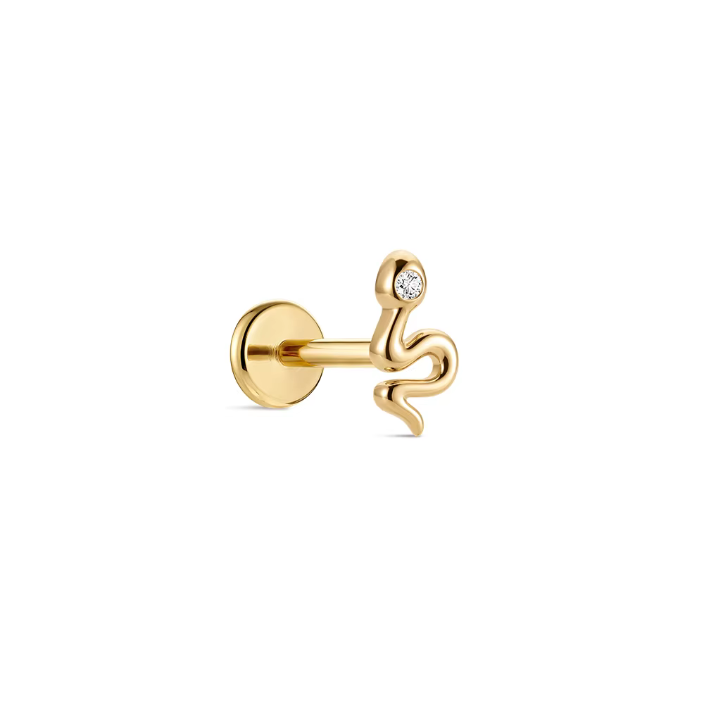 Aide Boucle d'oreille piercing en or massif 14K, design serpent unique, forme en S, pour cartilage,