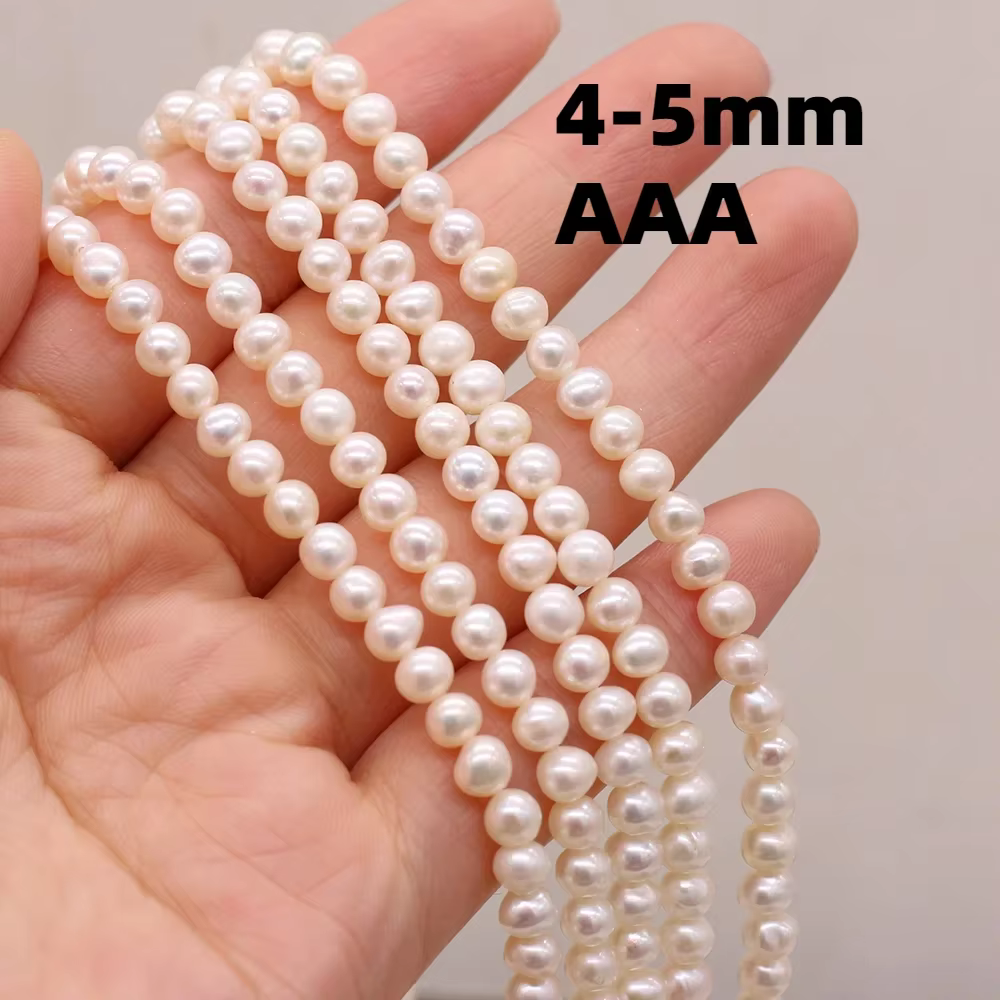 Perles d'Eau Douce Naturelles Blanches Rondes AAA + de 4 à 5mm, Accessoires d'Espacement pour Bijoux