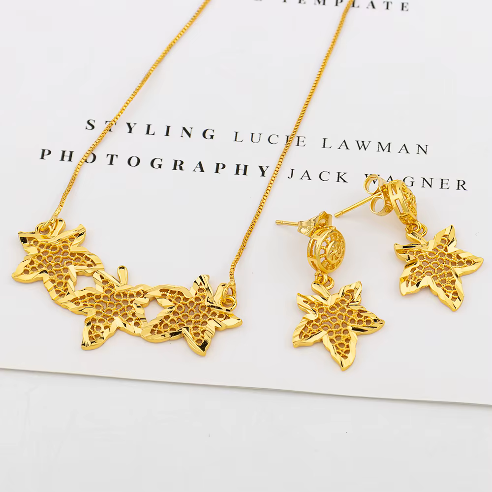 Ensemble de bijoux en plaqué or 18K, pendentifs, boucles d'oreilles, en forme de cœur, pour cadeau d