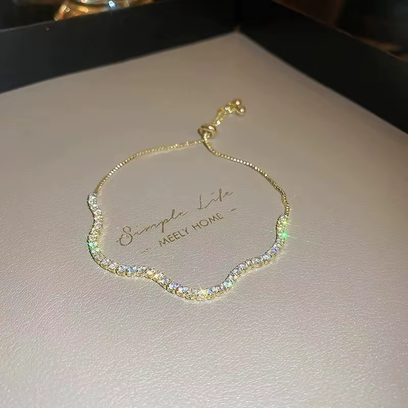 Bracelets en strass ronds brillants pour femmes, bracelet fin de luxe à motif ondulé réglable, desig
