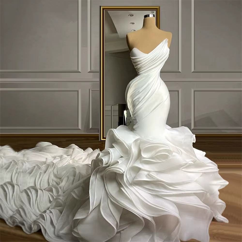 Robes de mariée africaines de luxe pour la mariée 2026, style sirène à volants, longue traîne, robes
