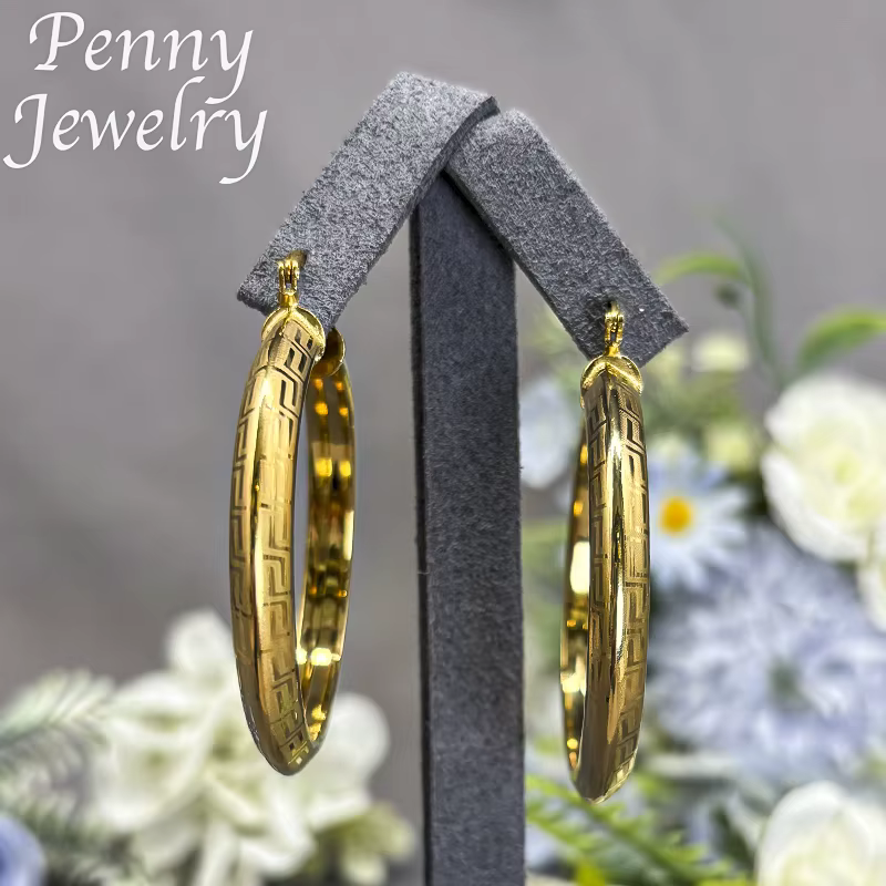 Grand rond plaqué or 18 carats boucles d'oreilles pour femmes cuivre Vintage cercle boucle d'oreille