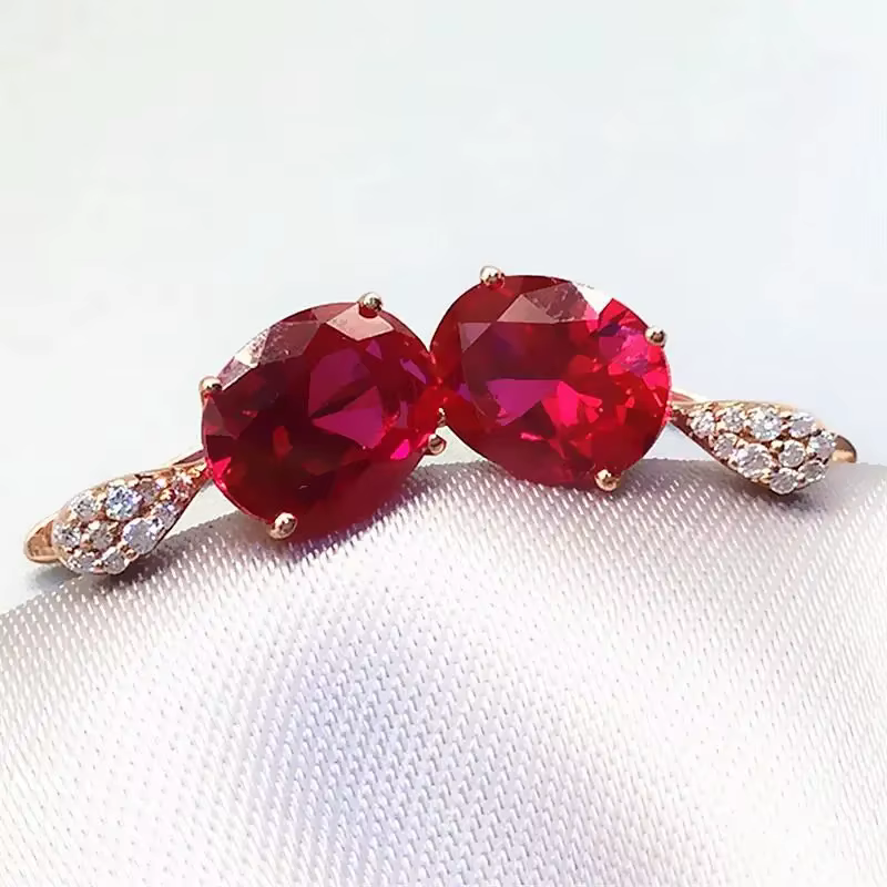 Boucles d'oreilles ovales en rubis incrusté d'or rose 14K plaqué or violet 585 pour femmes, cristal 