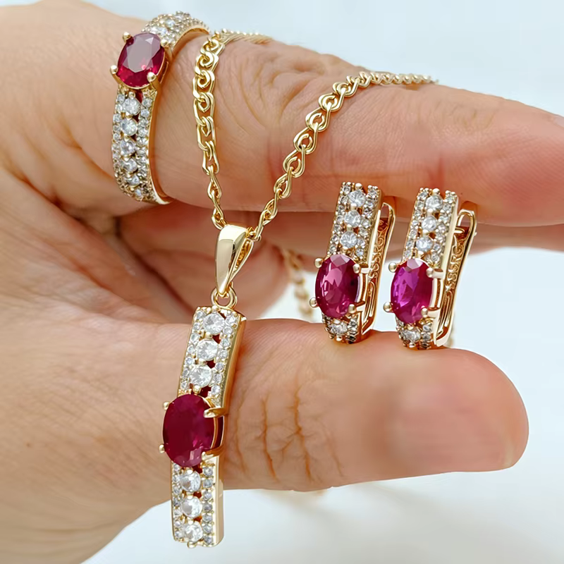 Kinel – ensemble de bijoux de mariage pour femmes, couleur or Rose 585, boucles d'oreilles, collier,