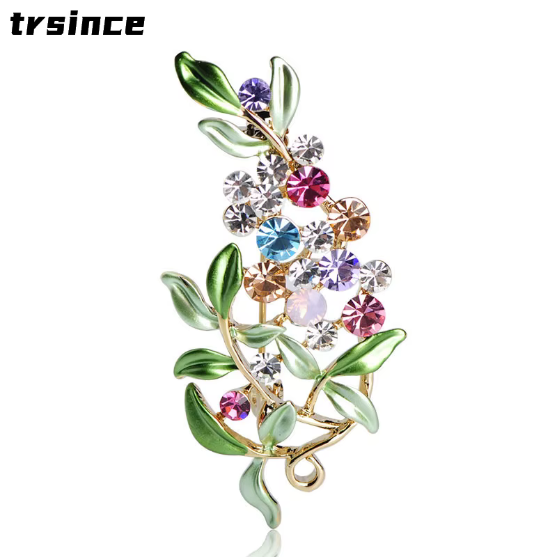 Broches de fleurs en biscuits pour femmes, broches en émail, épingles à hijab, bijoux en cristal, ac