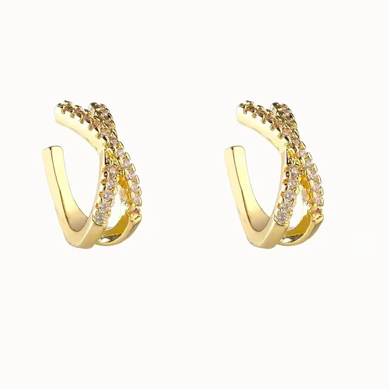 CRMYA – boucles d'oreilles créoles à Clip couleur or pour femmes, Piercing en émail Zircon CZ, ensem