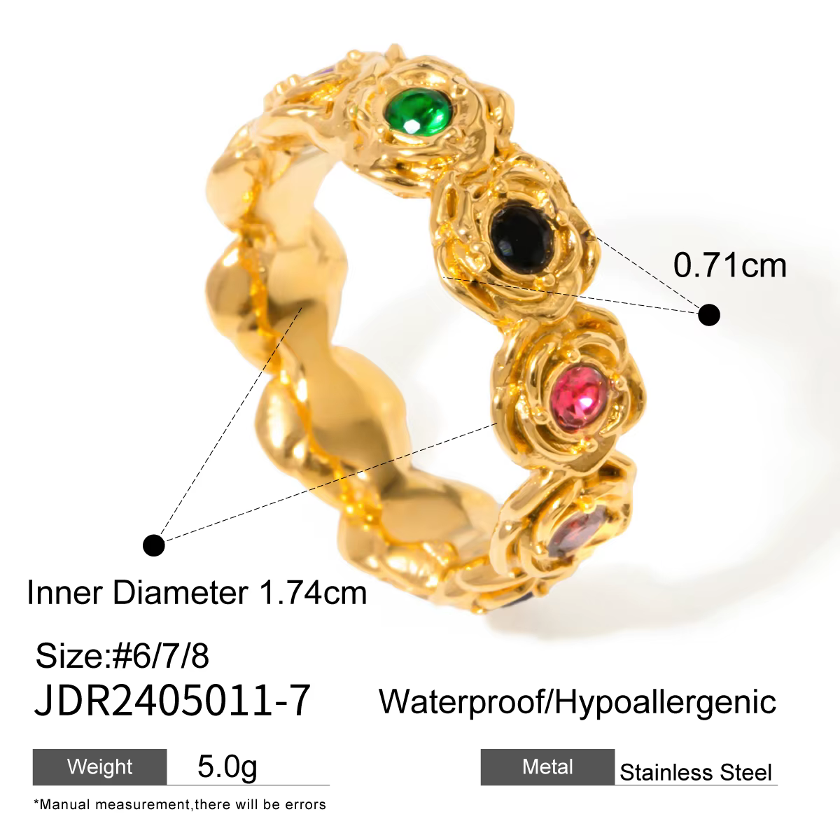 Uworld – bague Vintage marguerite Rose, plaqué or 18 carats, en acier inoxydable, Zircon coloré Rose