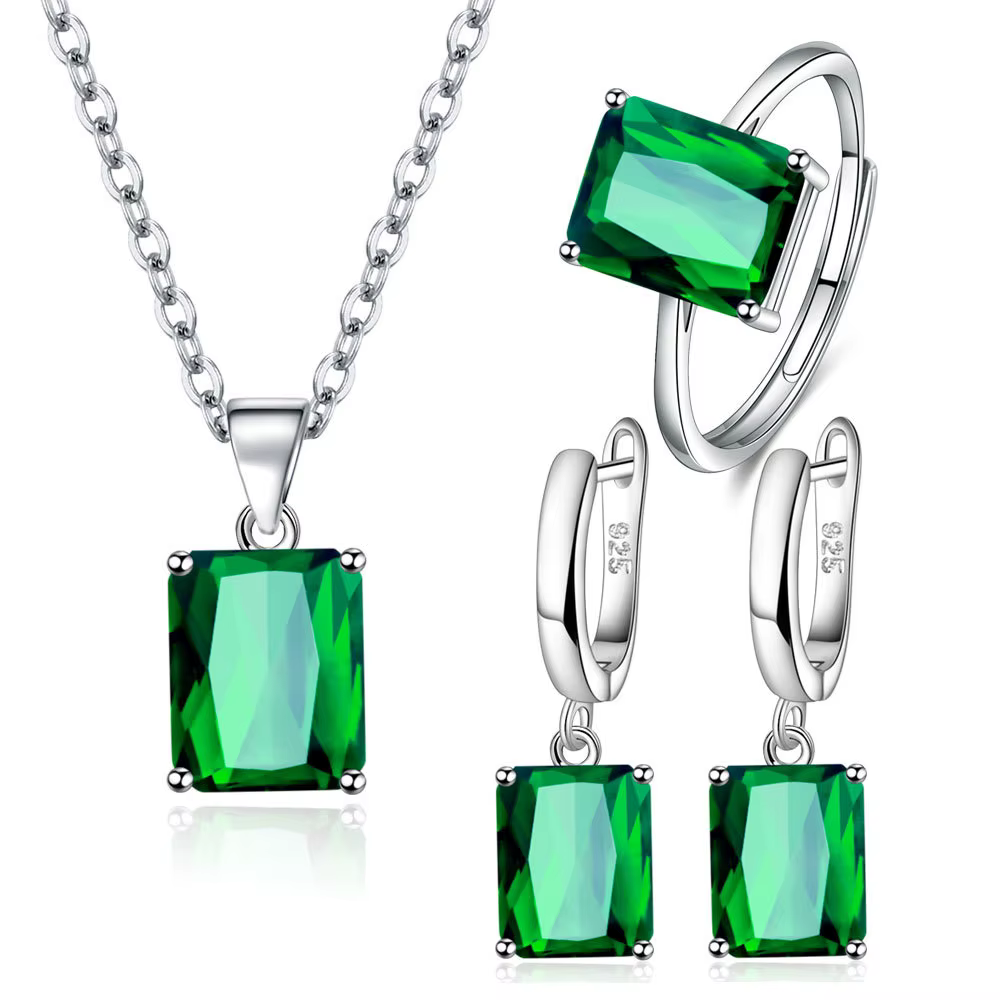 Ensemble de bijoux élégants en argent Sterling 925, bague, boucles d'oreilles, collier pour femmes, 