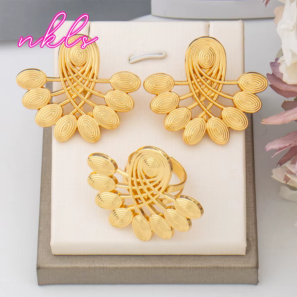 Ensemble de bijoux africains en or pour femmes, boucles d'oreilles et matiques, Dubaï, mariée de lux