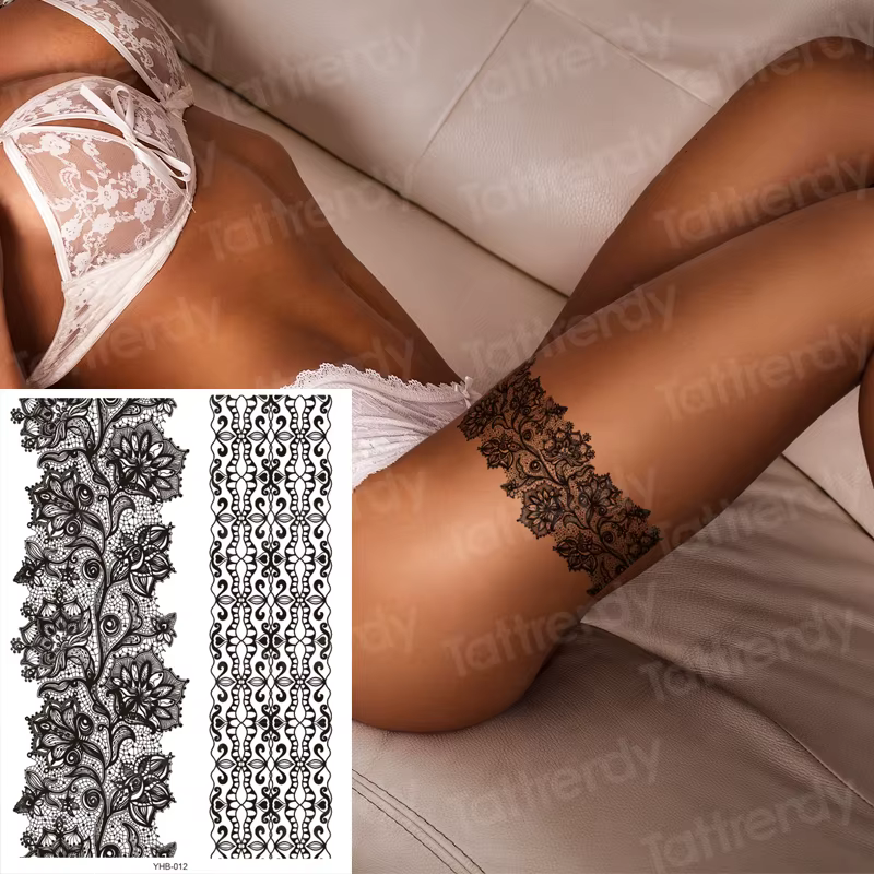 Autocollant de tatouage en dentelle de henné noir pour femmes, collants sexy imperméables, art corpo