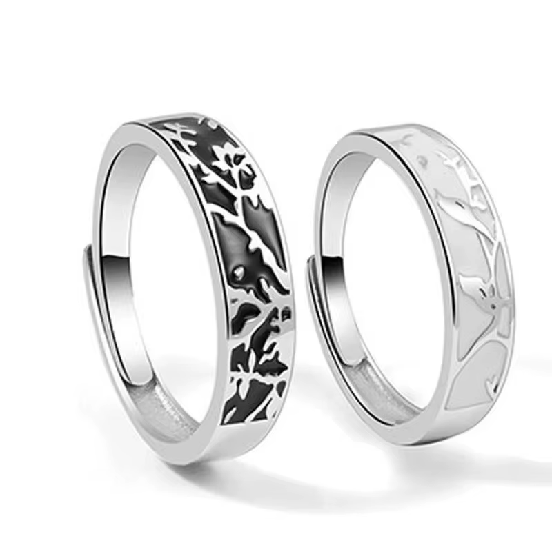Buyee 925 en argent Sterling Couples bague ensembles délicat oiseaux et fleurs de prunier modèles ba