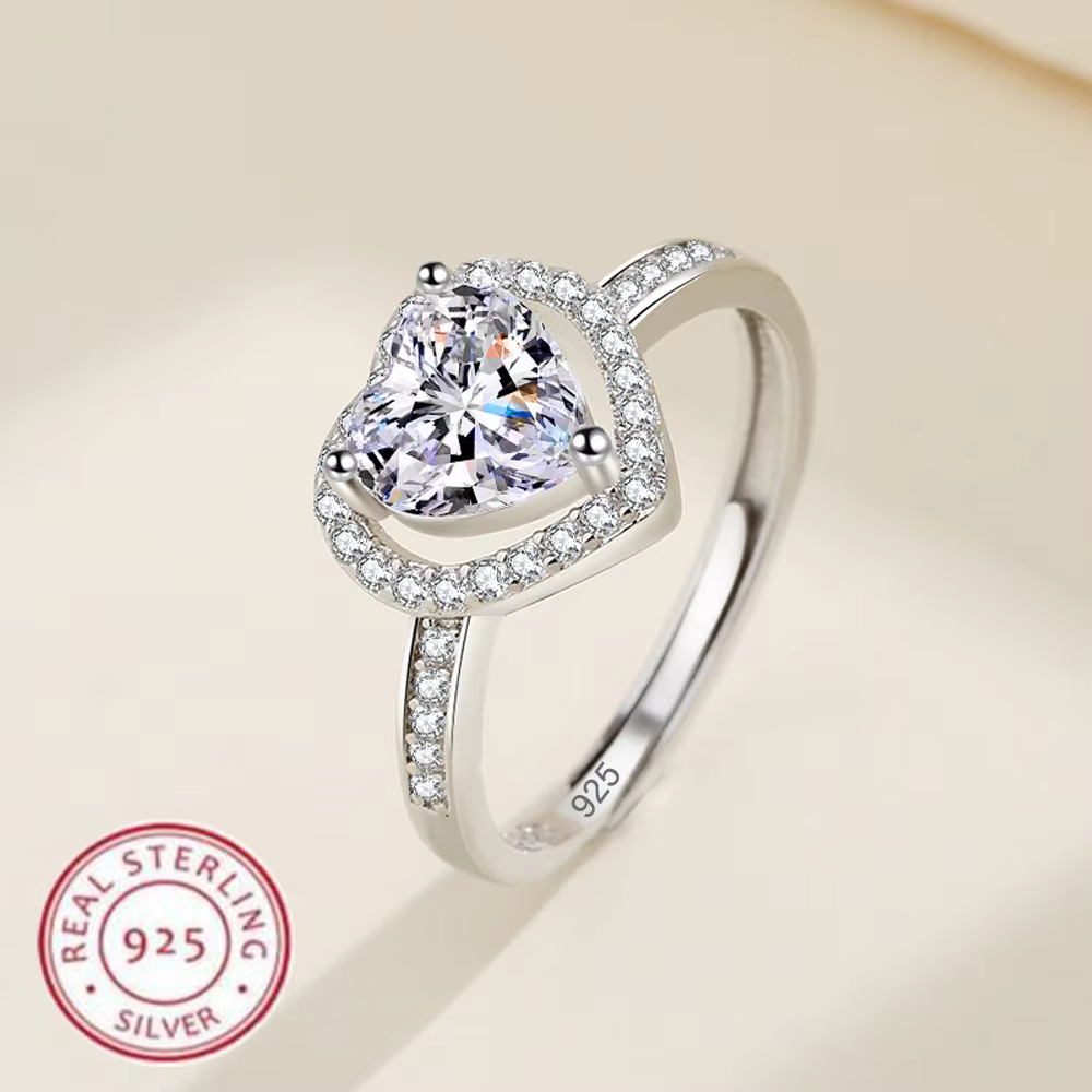 Bague en argent Sterling 925 pour femmes, Zircon scintillant en forme de cœur, de luxe, de haute qua